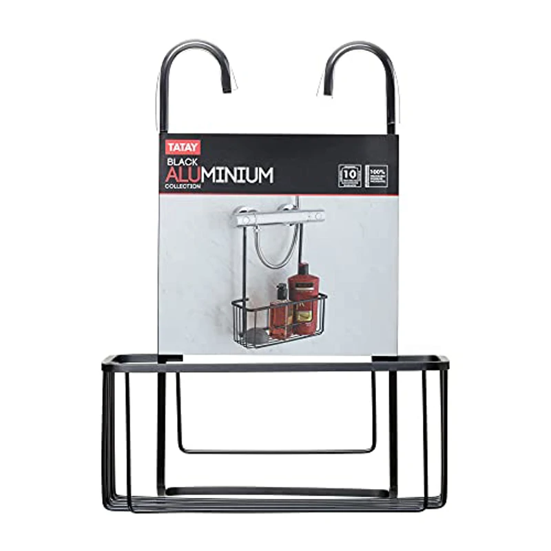 Tatay 6603400 Estante de Ducha con Colgador Aluminium, 100 por 100 Inoxidable, Aluminio Anodizado, Diseño Moderno, Negro, Medidas 28 x 12,8 x 38,5 cm - Imagen 3