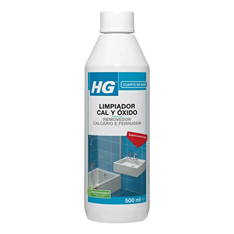 HG Limpiador cal y óxido, Elimina las Manchas de Cal de Grifos, Lavabos e Inodoros, Descalcificador para Cabezales de Ducha, Bañeras y Mamparas - 500 ml - Imagen 1