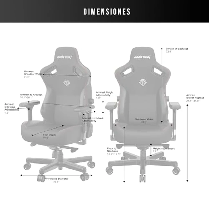 Anda Seat Kaiser 3 XL Silla Gaming, Comoda Silla Racing Gamer Adulto para Trabajo/Oficina/Estudio/Gaming, Sillas Ergonomicas para Ordenador, Ergonomic Office Desk Chair - Negra Extra Grande - Imagen 2