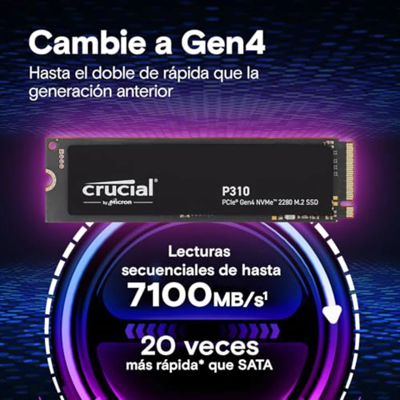 Crucial P310 SSD 500GB PCIe Gen4 NVMe M.2 2280 SSD Interno Gaming, Disco Duro SSD, hasta 6.600 MB/s, Compatible con Ordenador Portátil y de Sobremesa - CT500P310SSD801 - Imagen 2