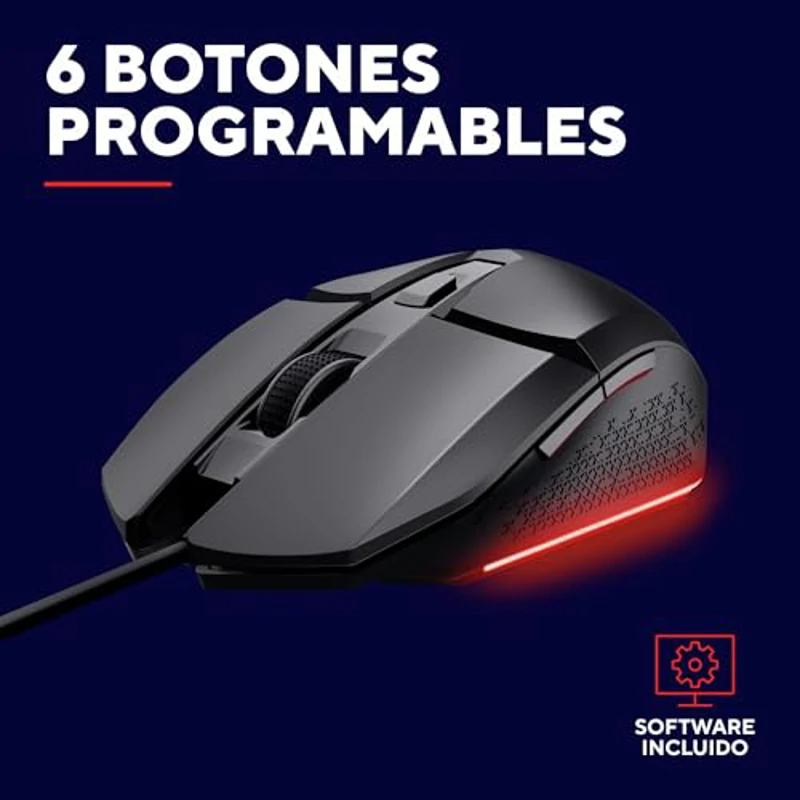 GXTrust 1109 Vylax Ratón Gaming con 6 Botones Programables, Iluminación LED Multicolor, Software Incluido, 200-6400 dpi, Cable USB 150 cm, Mouse Gamer para PC Portátil, Negro - Imagen 3