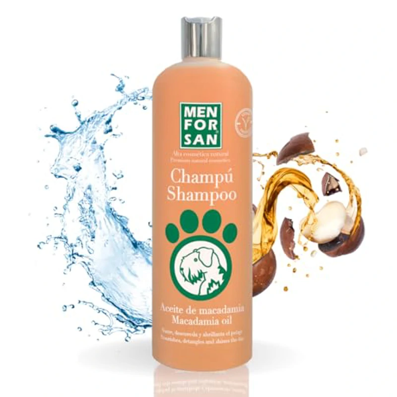 MENFORSAN Champú para Perros Aceite de Macadamia, Nutre y Abrillanta el Pelaje, Poder desenredante, Propiedades Anti Encrespamiento y Restauradoras, Cítrico, 1 l - Imagen 1