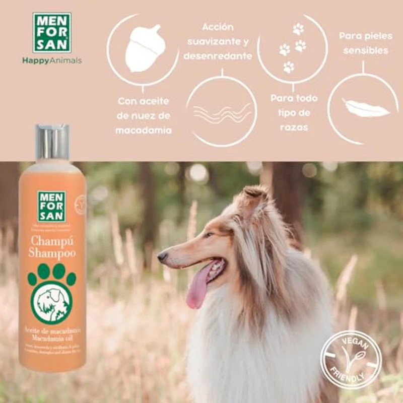 MENFORSAN Champú para Perros Aceite de Macadamia, Nutre y Abrillanta el Pelaje, Poder desenredante, Propiedades Anti Encrespamiento y Restauradoras, Cítrico, 1 l - Imagen 3