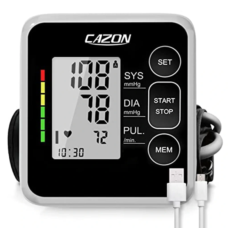 CAZON Tensiómetro de Brazo, Monitor de presión arterial para uso doméstico. Detector electrónico de frecuencia cardíaca con brazalete 22-40cm, 2X120 memoria (Negro) - Imagen 1