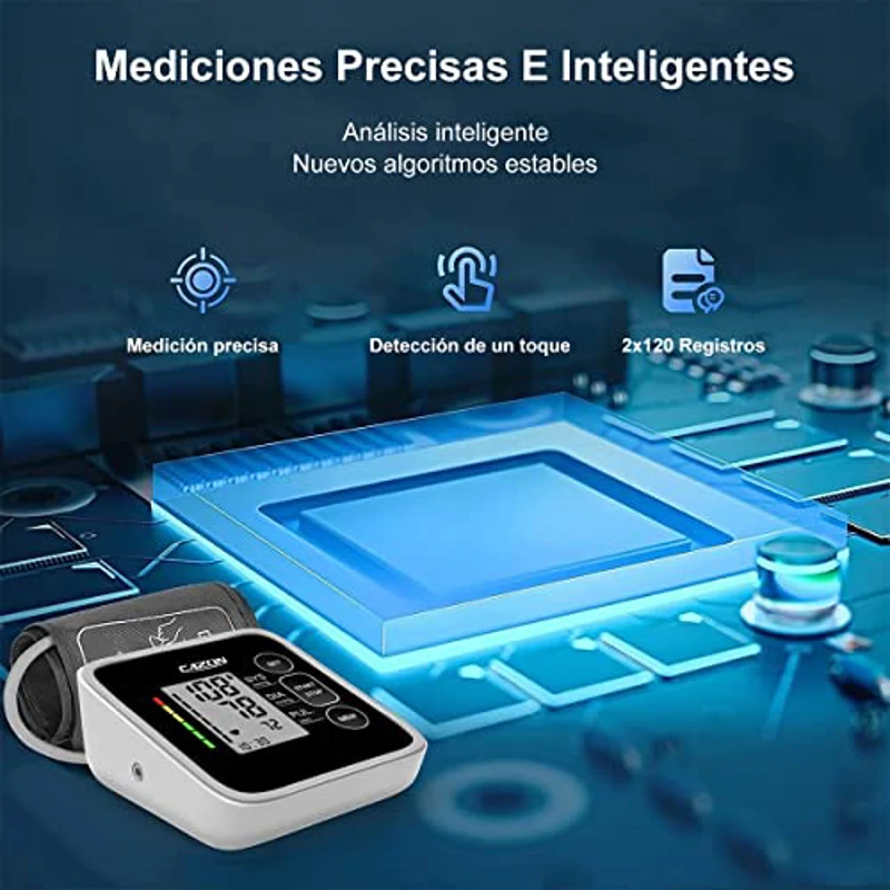 CAZON Tensiómetro de Brazo, Monitor de presión arterial para uso doméstico. Detector electrónico de frecuencia cardíaca con brazalete 22-40cm, 2X120 memoria (Negro) - Imagen 2