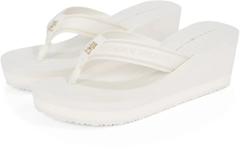 Tommy Hilfiger Chanclas Mujer Stripes con cuña, Marfil (Ivory), 39 - Imagen 3