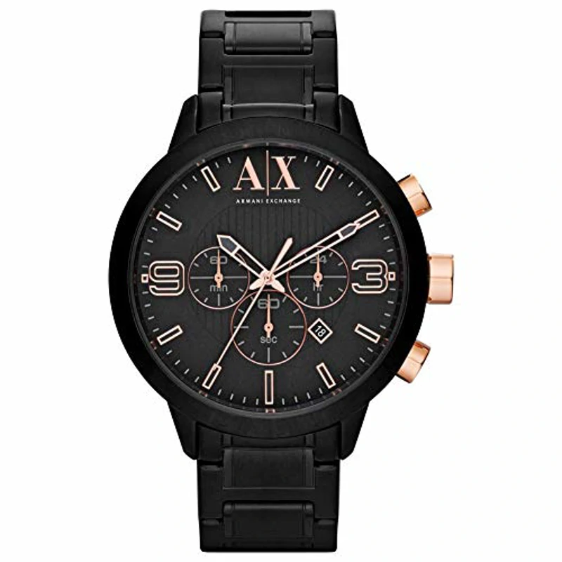 Armani Exchange Reloj para Hombre, Movimiento de cuarzo cronógrafo, 49mm Caja de acero negro con correa de acero, AX1350, Negro y tono oro rosa - Imagen 1