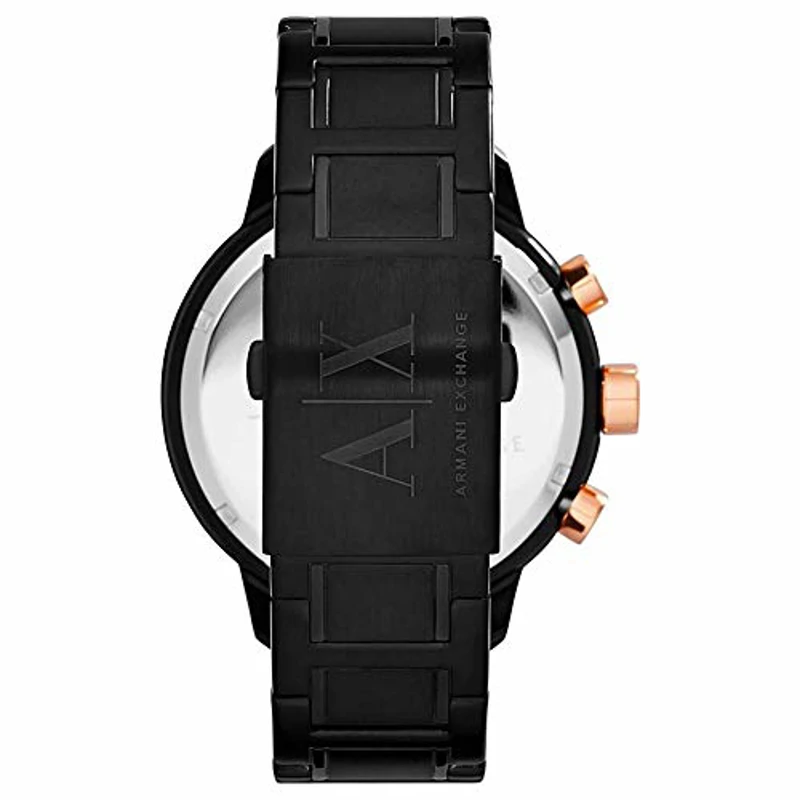 Armani Exchange Reloj para Hombre, Movimiento de cuarzo cronógrafo, 49mm Caja de acero negro con correa de acero, AX1350, Negro y tono oro rosa - Imagen 2