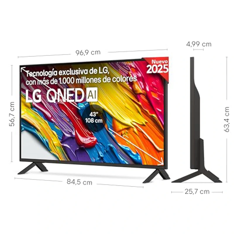 LG 43QNED84A6C - TV 43", 4K QNED EVO, Smart TV, WebOS 25, Procesador Potente e Inteligente, Super Upscaling, Dolby Dilgital Plus, Alexa/Google Assistant, Negro - Imagen 2