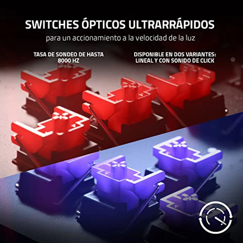 Razer Huntsman V2 (Purple Switch) - Teclado óptico para juegos prácticamente sin latencia (reposa-palmas, mandos, 4 teclas multimedia, tapas de teclas Doubleshot PBT) Teclado Español - Negro - Imagen 2