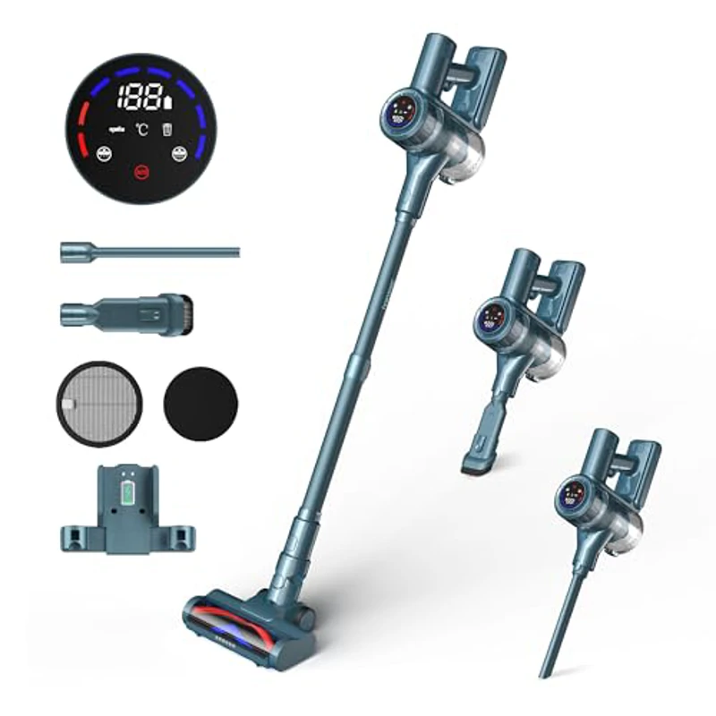 HAIMEEC Aspiradora Sin Cable 6 en 1, Motor de 120,000 RPM, MAX 50Min Filtro HEPA 5 Aspiradora con Pantalla Táctil, Cepillo Antienredos, Modo Antiacaros Aspirador de Mano, Adecuada para Pisos/Pelo - Imagen 1