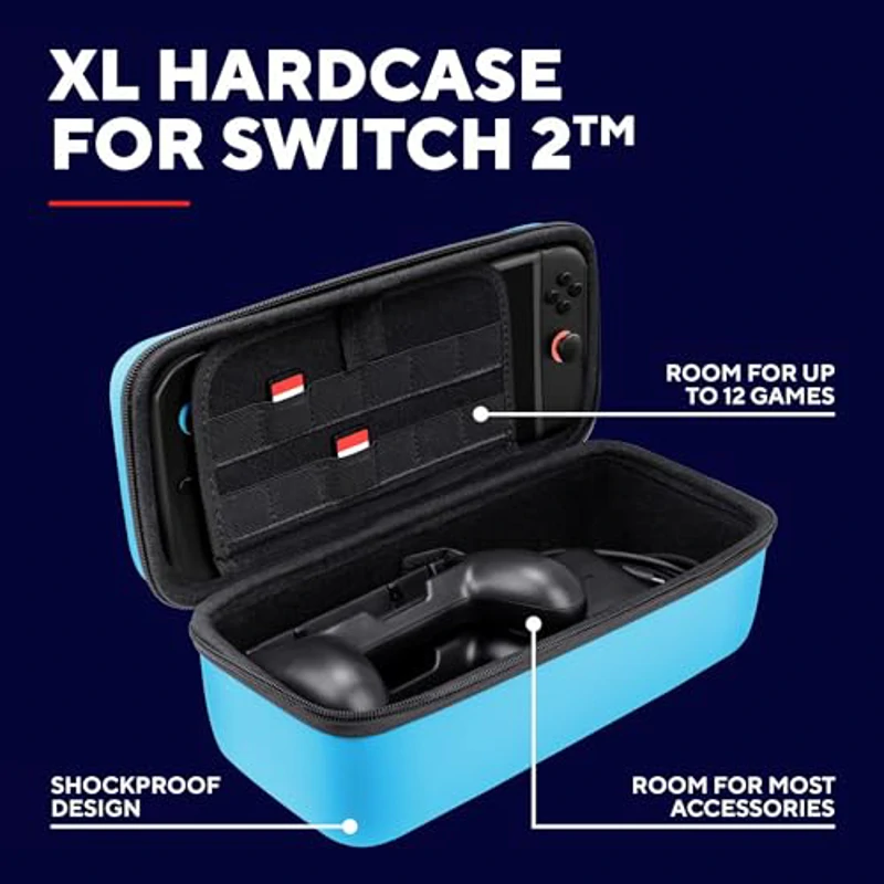 GXTrust 1252B XL Funda para Nintendo Switch 2, Carcasa Estuche Rigido de Transporte para Consola y Accesorios, Funda Protectora Dura, Bolsillo para 4 Joy-Cons y 12 Cartuchos de Juego, Azul - Imagen 2