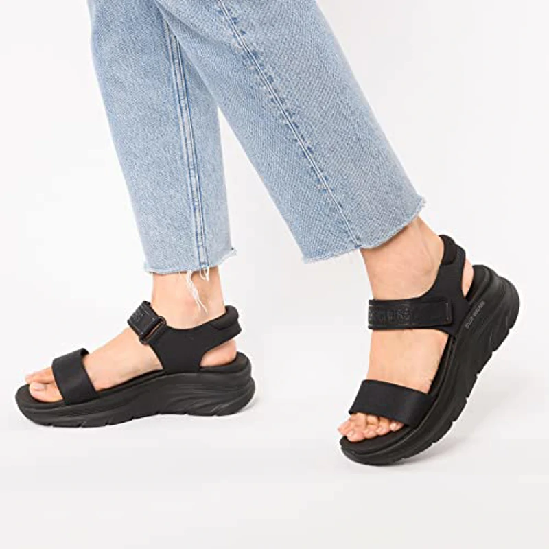 Skechers D'LUX WALKER NEW BLOCK, Sandalias deportivas para Mujer, Black Mesh, 39 EU - Imagen 2