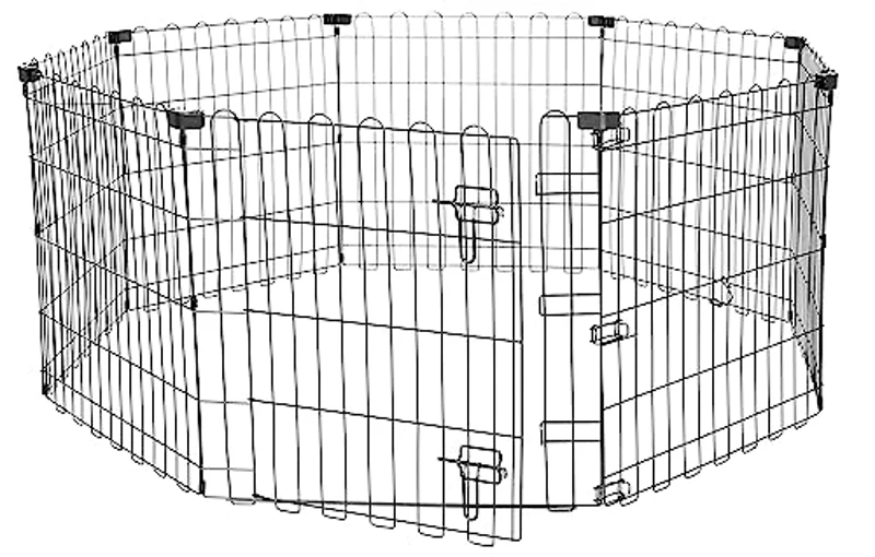 Amazon Basics Octogonal, Parque de metal plegable para perros y mascotas de 61 cm, con puerta, Negro - Imagen 1