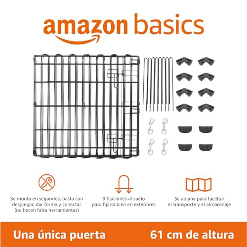 Amazon Basics Octogonal, Parque de metal plegable para perros y mascotas de 61 cm, con puerta, Negro - Imagen 2