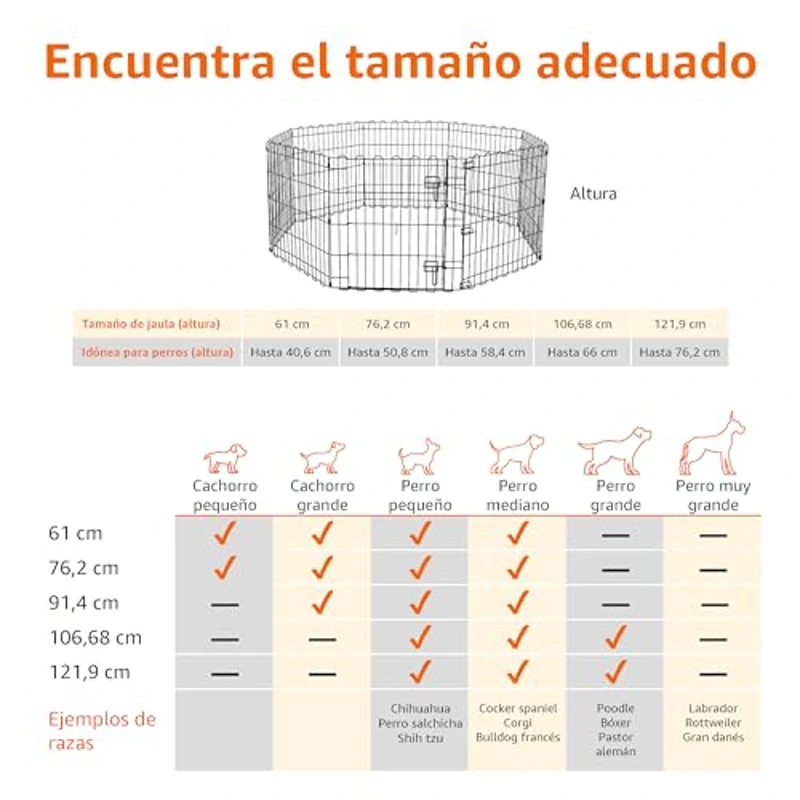 Amazon Basics Octogonal, Parque de metal plegable para perros y mascotas de 61 cm, con puerta, Negro - Imagen 3
