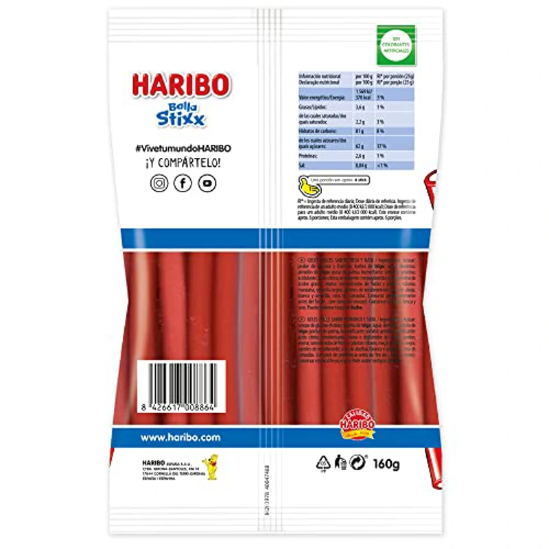 HARIBO Balla Stixx Fresa, 1 x 175 g - Imagen 2