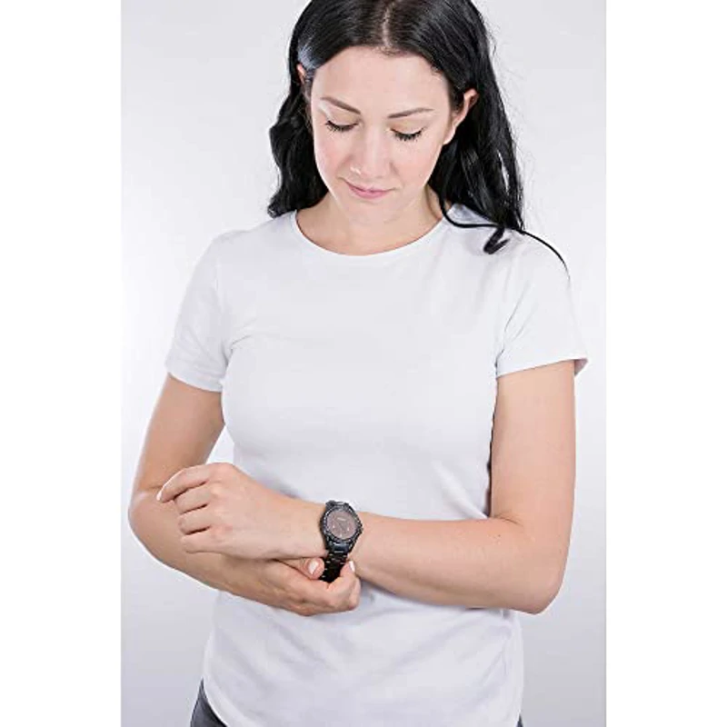 Fossil Riley Reloj para mujer, movimiento cronógrafo con correa de acero o piel, Negro y purpurina, 38MM - Imagen 3
