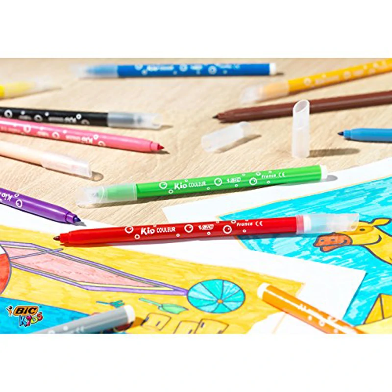 BIC Kids Rotuladores Lavables para Niños, Óptimo para material escolar y de oficina,Kid Couleur, Punta Media, Colores Llamativos, Caja de 24 Rotuladores - Imagen 2