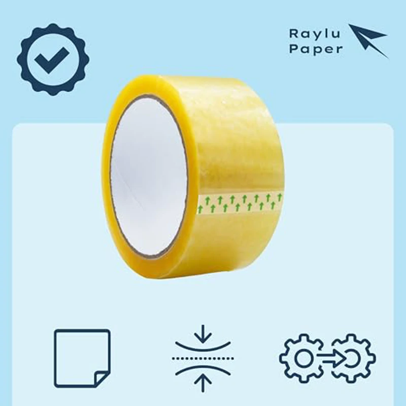 RAYLU PAPER® - Rollos de Precinto, Cinta Adhesiva para Embalaje de Cajas de Envío Resistente y Extra Fuerte, 66 metros x 50 mm de ancho (1 unidad-ECO, Transparente) - Imagen 3