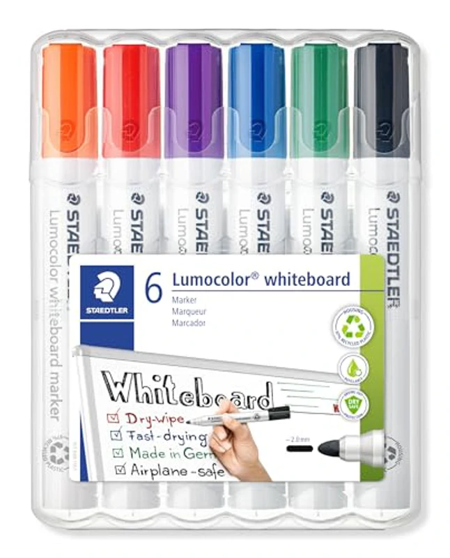 Staedtler 351 WP6 - Rotuladores para pizarra blanca Lumocolor, inodoro, secado rápido y recargable, paquete de 6 colores Surtido - Imagen 1