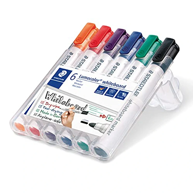 Staedtler 351 WP6 - Rotuladores para pizarra blanca Lumocolor, inodoro, secado rápido y recargable, paquete de 6 colores Surtido - Imagen 2
