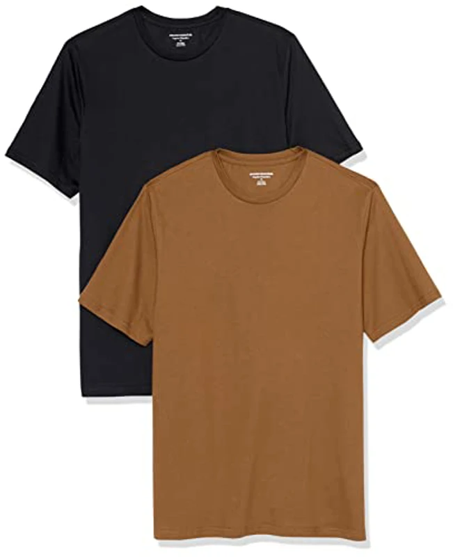 Amazon Essentials Camiseta de Cuello Redondo de Algodón, Manga Corta, Corte Clásico Hombre, Pack de 2, Marrón/Negro, M - Imagen 1