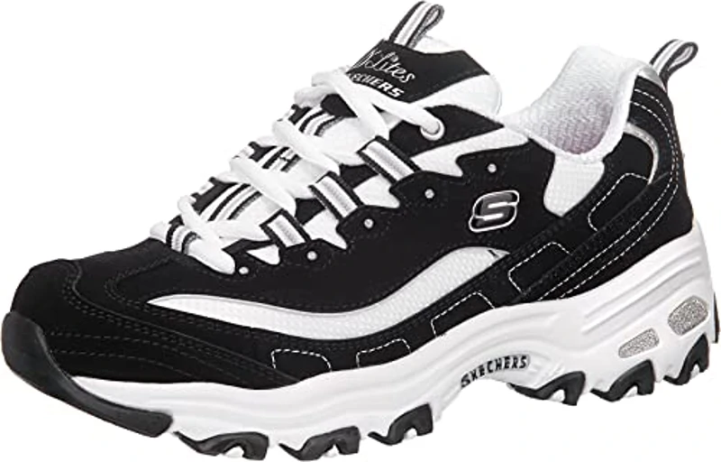 Skechers D'Lites Biggest Fan Regular, Zapatillas, Mujer, Black Trubuck/White Mesh/ Silver Trim, 40 - Imagen 1