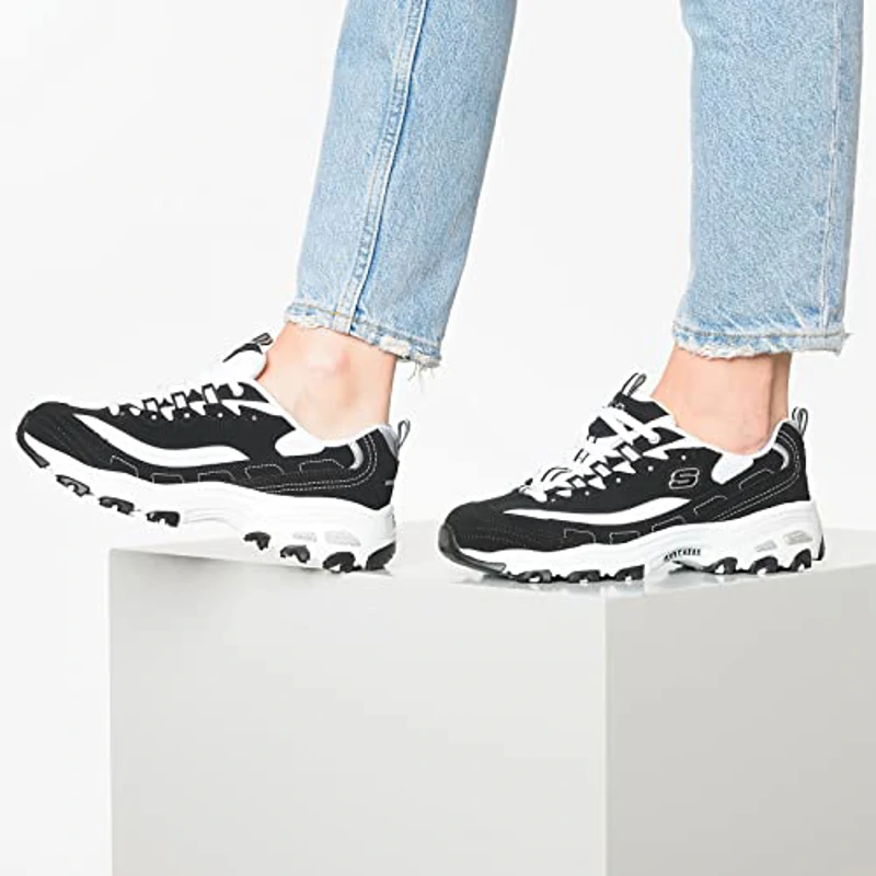 Skechers D'Lites Biggest Fan Regular, Zapatillas, Mujer, Black Trubuck/White Mesh/ Silver Trim, 40 - Imagen 2
