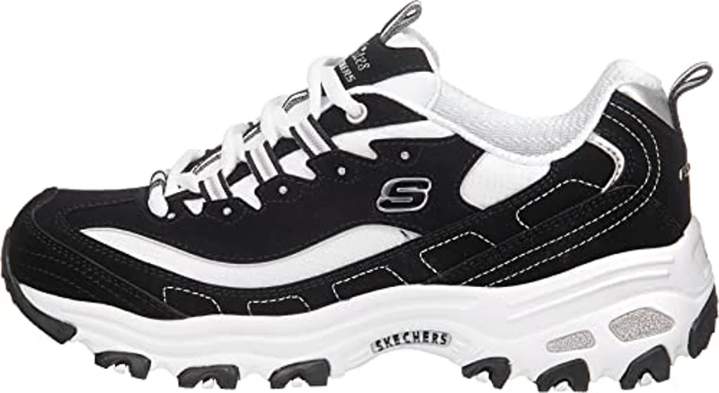 Skechers D'Lites Biggest Fan Regular, Zapatillas, Mujer, Black Trubuck/White Mesh/ Silver Trim, 40 - Imagen 3