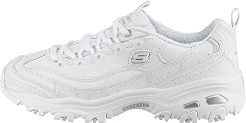 Skechers D'lites Fresh Start, Sneaker Mujer, White Leather Mesh Silver Trim L, 38 EU - Imagen 2