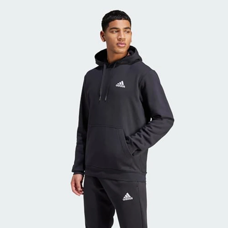 adidas Hombre Essentials Fleece Hoodie, Black / White, L - Imagen 2