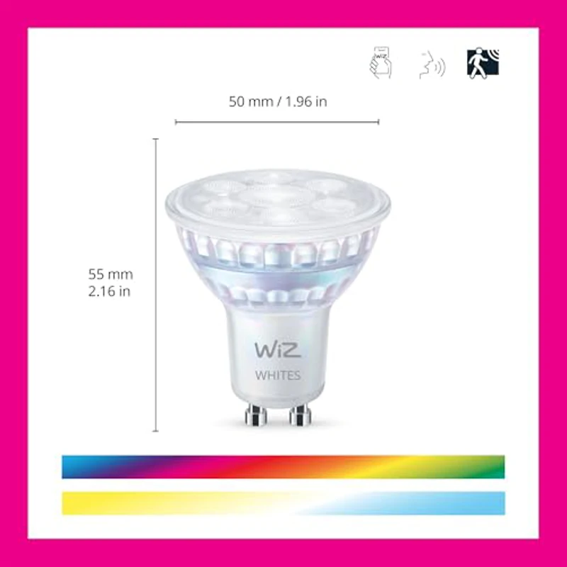 WiZ - Bombilla LED inteligente, Casquilllo GU10 4.7W (Eq.50) 345 lúmens, Luz Blanca y de Colores, Compatible con Alexa, Google Home, tecnología SpaceSense y Matter - Pack de 4 - Imagen 2