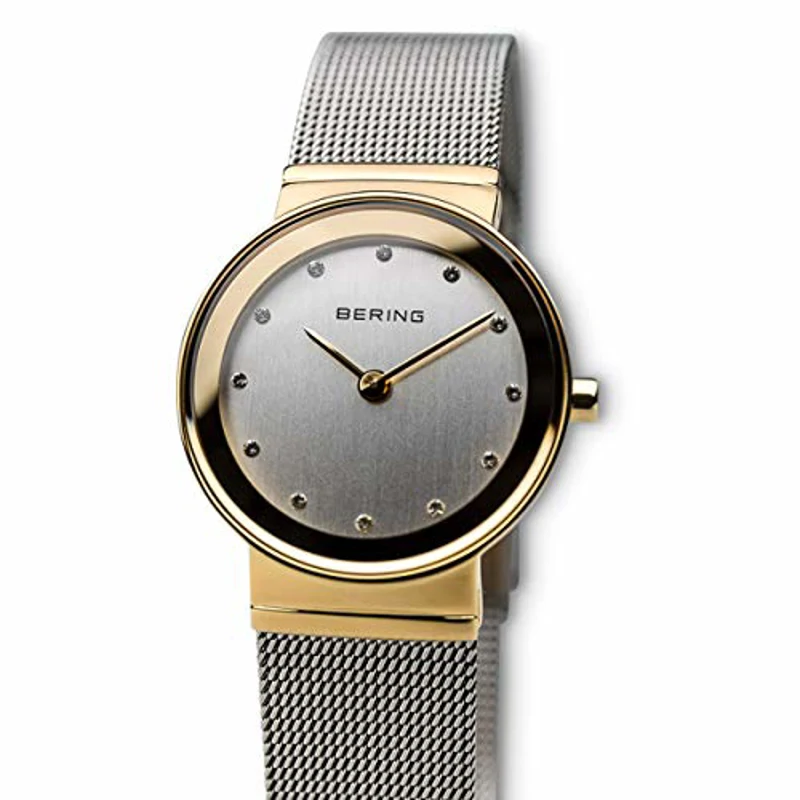 BERING 10126-001 Reloj de cuarzo para mujer con caja de acero inoxidable de 26 mm con acabado dorado y esfera plateada, correa milanesa, cristal de zafiro y resistencia al agua de 5 ATM - Imagen 2