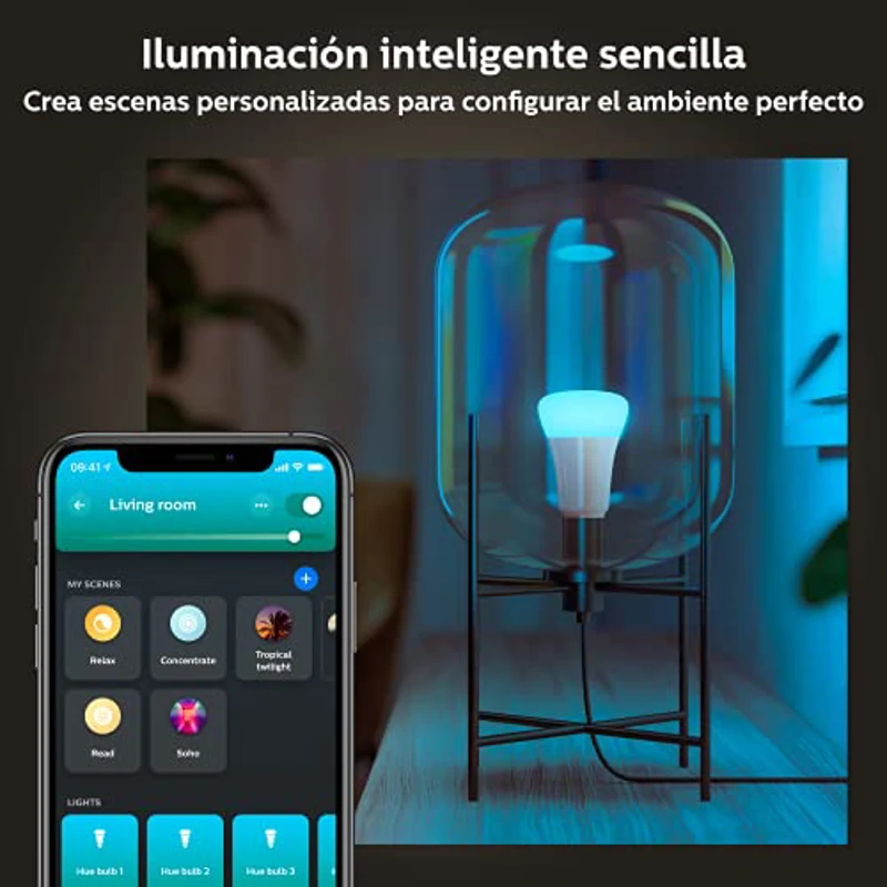 Philips Hue - Bombilla LED Inteligente, A60 E27, Luz Blanca y de Colores, 6.5W (Eq. 60W), 806 Lumens, Compatible con Alexa y Google Home - Pack de 4 Bombillas LED Inteligentes - Imagen 2