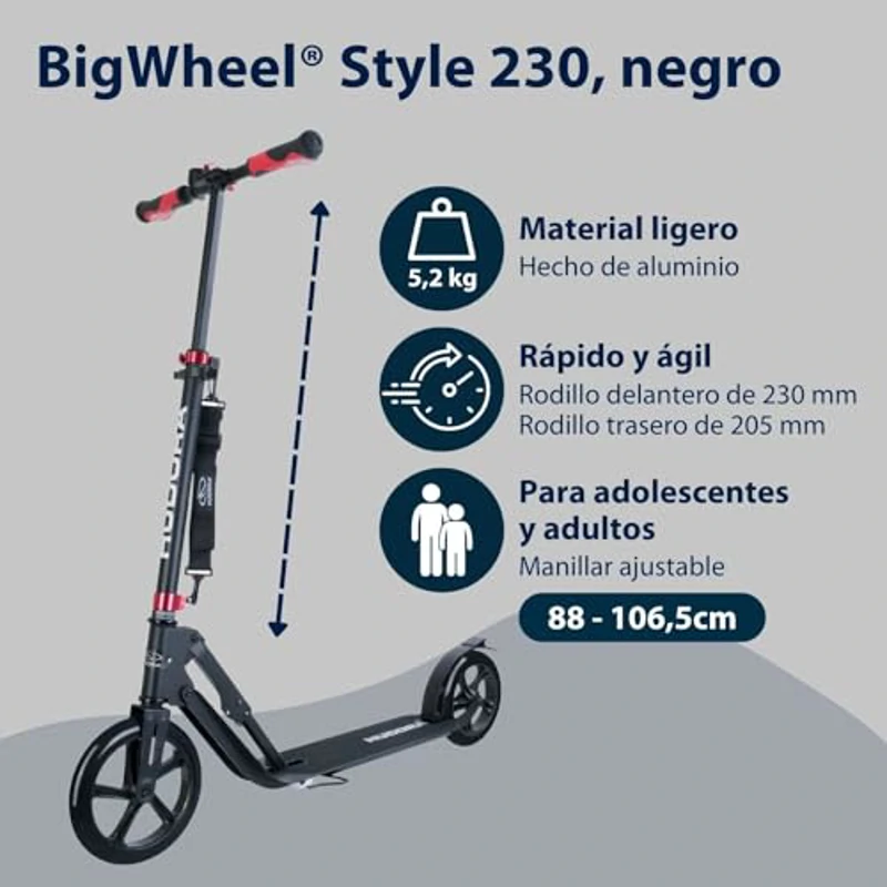 HUDORA Scooter BigWheel Style 230 - Patín de Aluminio Estable con Gran Superficie de pisada - Patinete Urbano Ajustable y Plegable para hasta 120kg - Patinetes para jóvenes y Adultos - Imagen 3