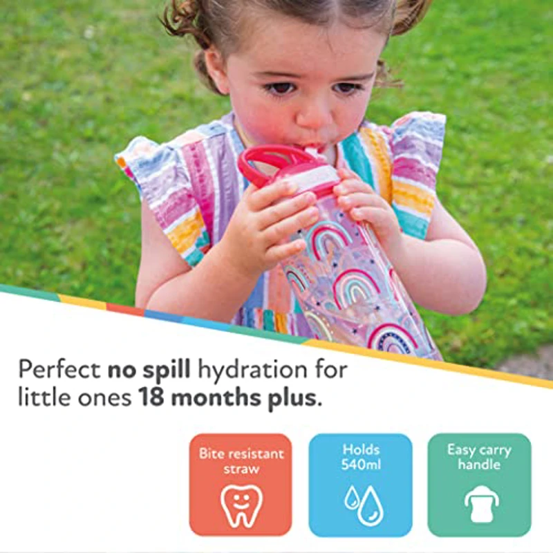 Nuby Botella de agua Super Flip, antiderrames, activa para bebés pequeños, 540 ml/19 oz, asa de transporte, flujo libre, apta para lavavajillas y esterilizador, vaso adecuado para más de 18 meses - Imagen 2