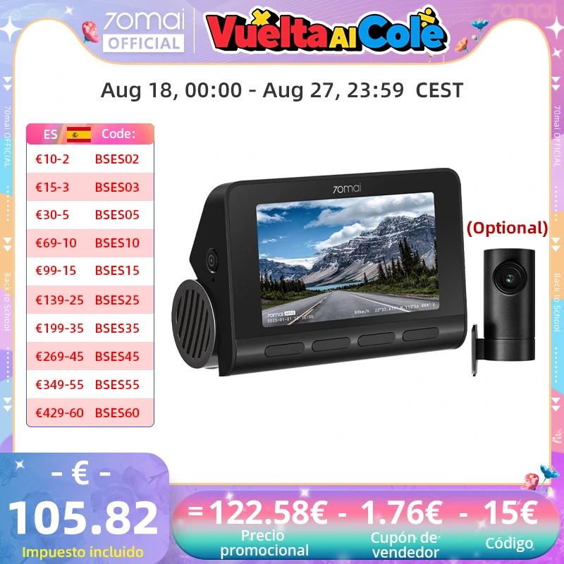70mai Dash Cam 4K A810 Ultra HD GPS ADAS 150FOV HDR Detección de movimiento compatible con doble canal 70mai A810 Coche DVR LTE 4G Compatible - Imagen 1