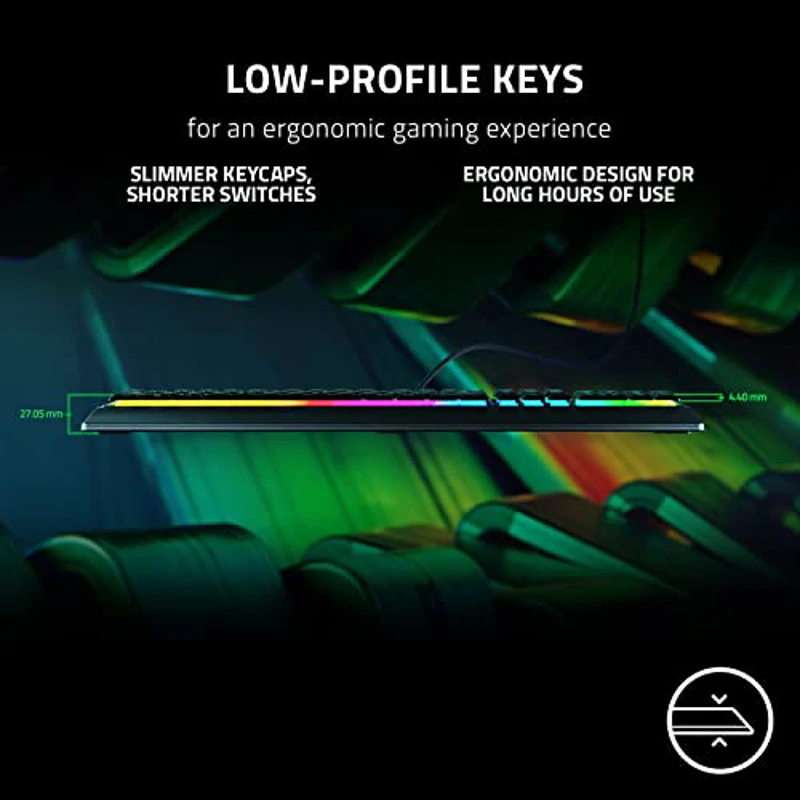 Razer Ornata V3 - Teclado para Juegos de Perfil Bajo (Interruptor Híbrido de Membrana Mecha, Teclas Recubiertas de UV, Reposamuñecas Magnético Suave al Tacto, RGB Chroma) Diseño US, Negro - Imagen 2