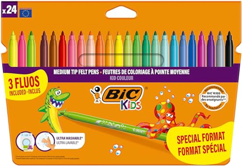 BIC Kids - Kid Couleur Rotuladores Punta Media, 24 Count (Pack of 1), Pack especial, Colores Surtidos - Imagen 1