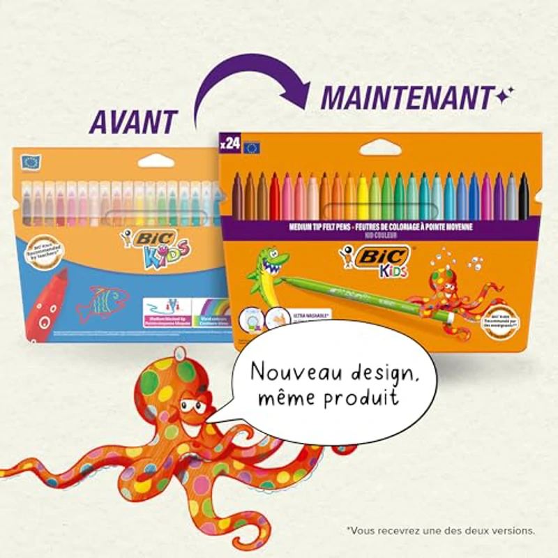 BIC Kids - Kid Couleur Rotuladores Punta Media, 24 Count (Pack of 1), Pack especial, Colores Surtidos - Imagen 2