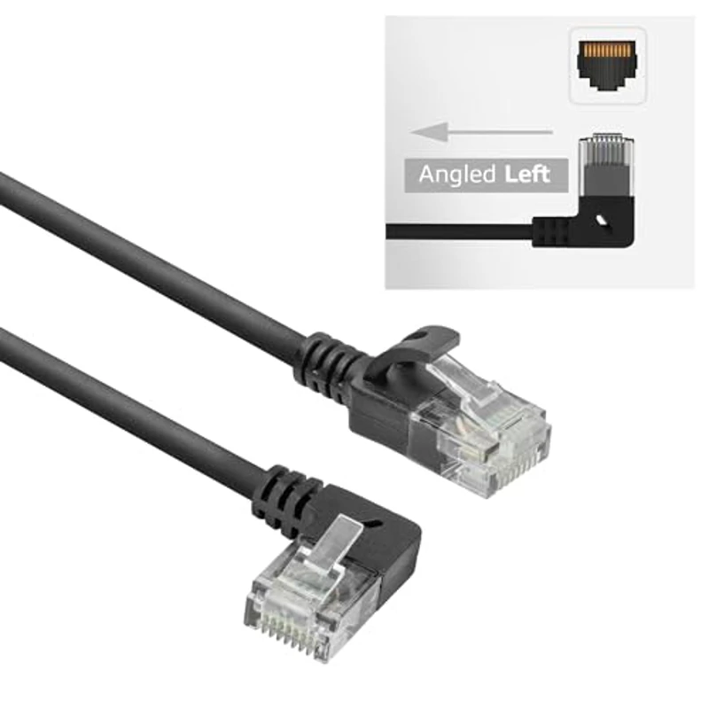 ACT Cable de red CAT6A acodado 90° hacia la izquierda, U/UTP LSZH LAN cable delgado de 3,6 mm Slimline, cable Ethernet flexible con conector RJ45, 0,25 metros, hacia la - DC1952 - Imagen 1