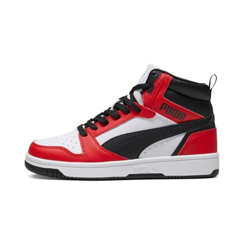PUMA Rebound V6 Mid Jr, Zapatillas, White Black For All Time Red, 37.5 EU - Imagen 1