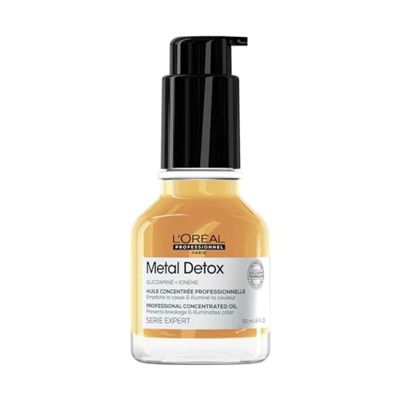 L’Oréal Professionnel Aceite Concentrado, para Pelo Seco, Dañado o Teñido, Protector Térmico, Color Más Duradero y Brillante, para Cabello Más Fuerte y Nutrido, Metal Detox, 50 ml - Imagen 1