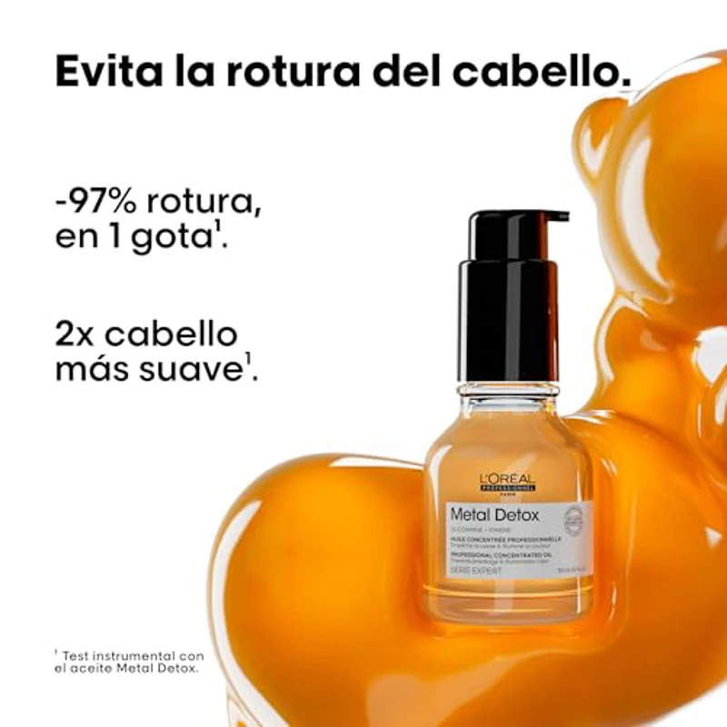L’Oréal Professionnel Aceite Concentrado, para Pelo Seco, Dañado o Teñido, Protector Térmico, Color Más Duradero y Brillante, para Cabello Más Fuerte y Nutrido, Metal Detox, 50 ml - Imagen 2
