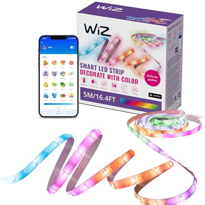 WiZ - Tira led inteligente 5m, RGBIC, incluye alimentador, hasta 16 millones de colores, conéctala vía WIFI, con tecnología SpaceSense, control via App o Voz y compatible con Alexa y Google Home - Imagen 1