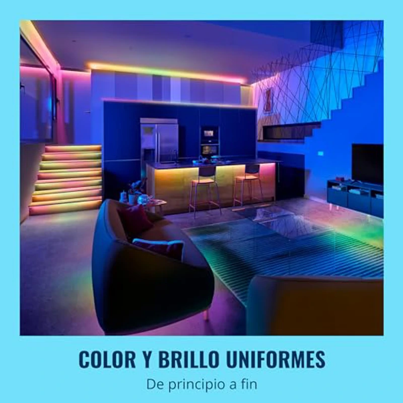 WiZ - Tira led inteligente 5m, RGBIC, incluye alimentador, hasta 16 millones de colores, conéctala vía WIFI, con tecnología SpaceSense, control via App o Voz y compatible con Alexa y Google Home - Imagen 2