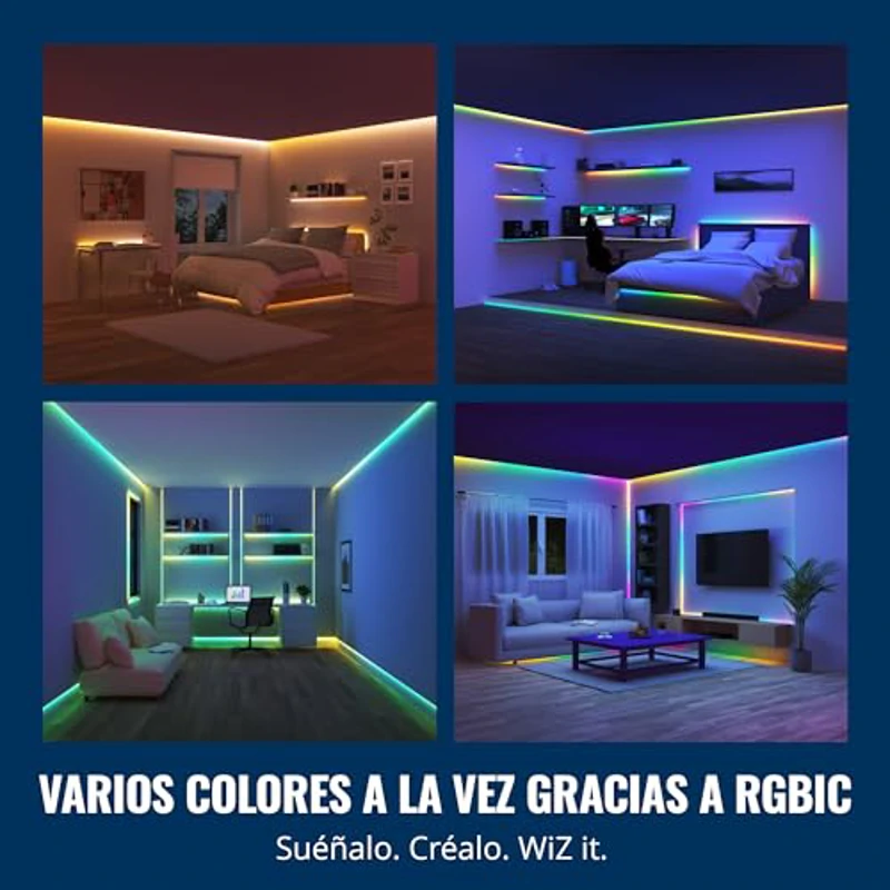WiZ - Tira led inteligente 5m, RGBIC, incluye alimentador, hasta 16 millones de colores, conéctala vía WIFI, con tecnología SpaceSense, control via App o Voz y compatible con Alexa y Google Home - Imagen 3