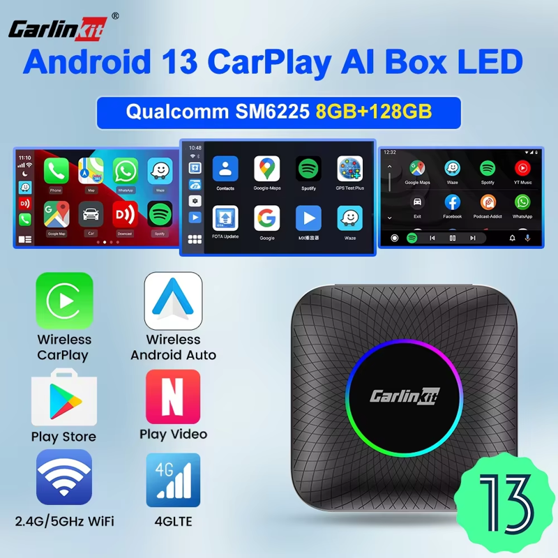 CarlinKit CarPlay Ai Box Android 13 SM6225 8 núcleos 64GB 128GB caja de transmisión inteligente para coche CarPlay inalámbrico Android Auto para Netflix - Imagen 1