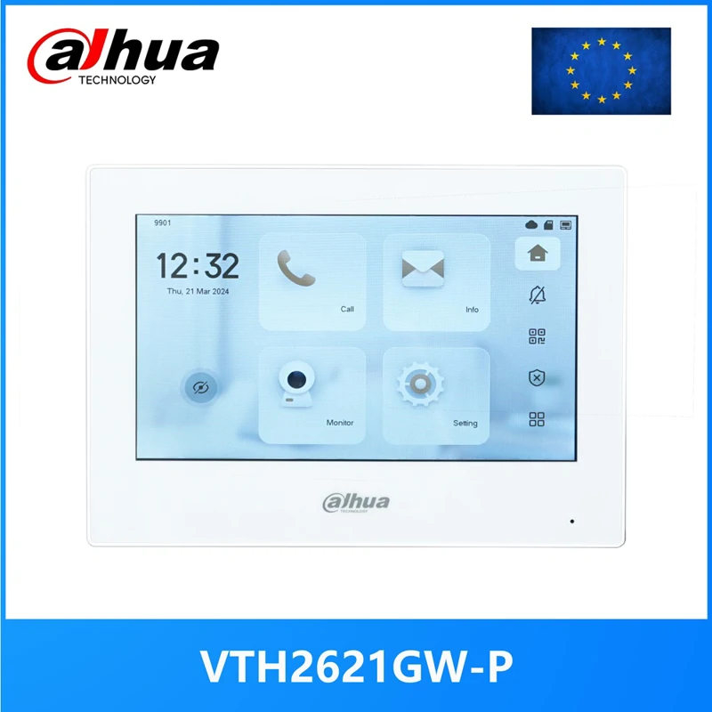 Dahua Monitor táctil VTH2621GW-P 802.3af PoE, 7 pulgadas, timbre, intercomunicador de vídeo, tarjeta SD integrada de 32GB, VTH2621G-P - Imagen 1